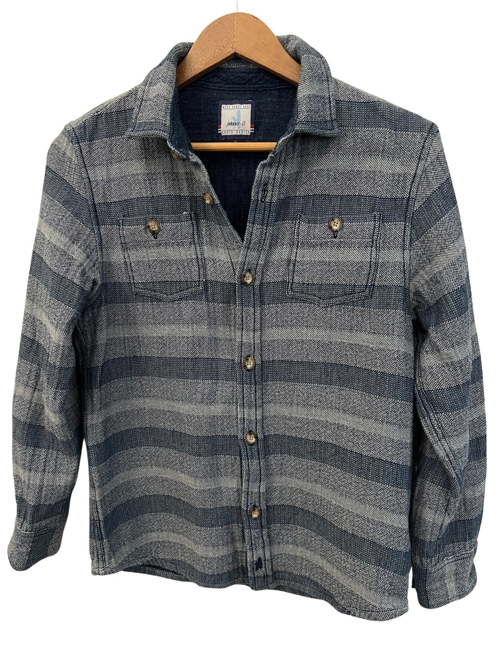 Johnnie-O Boys Size 12 Button Front Shirt Jacket Blue Jacquard Woven 100% Cotton